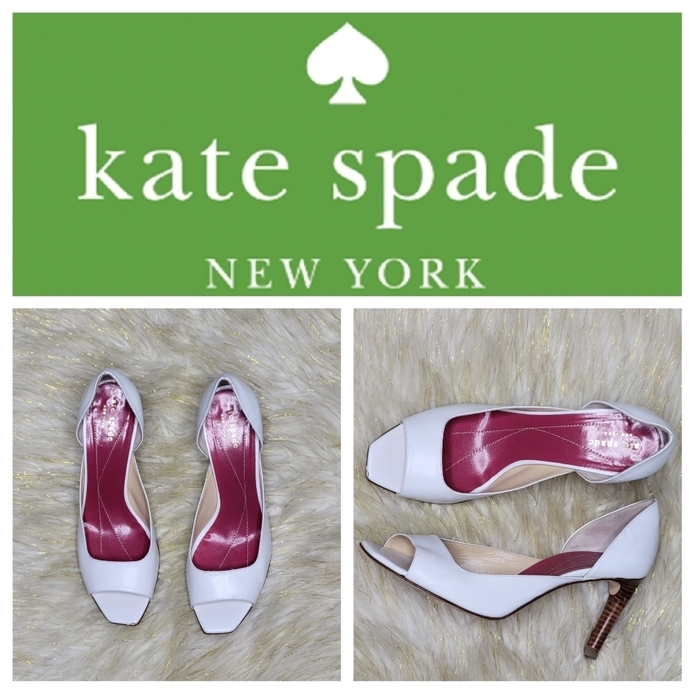Kate Spade White‎ D'orsay Open Toe Stacked Wood Wedding Heels Sz 7.5
